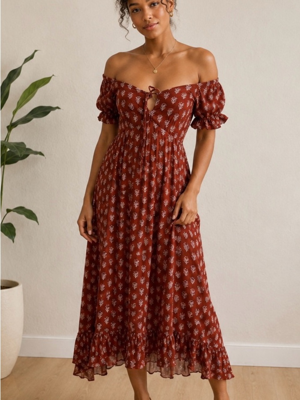 Patrons of Peace Rust Red Floral Maxi Dress - Picture 2 of 6